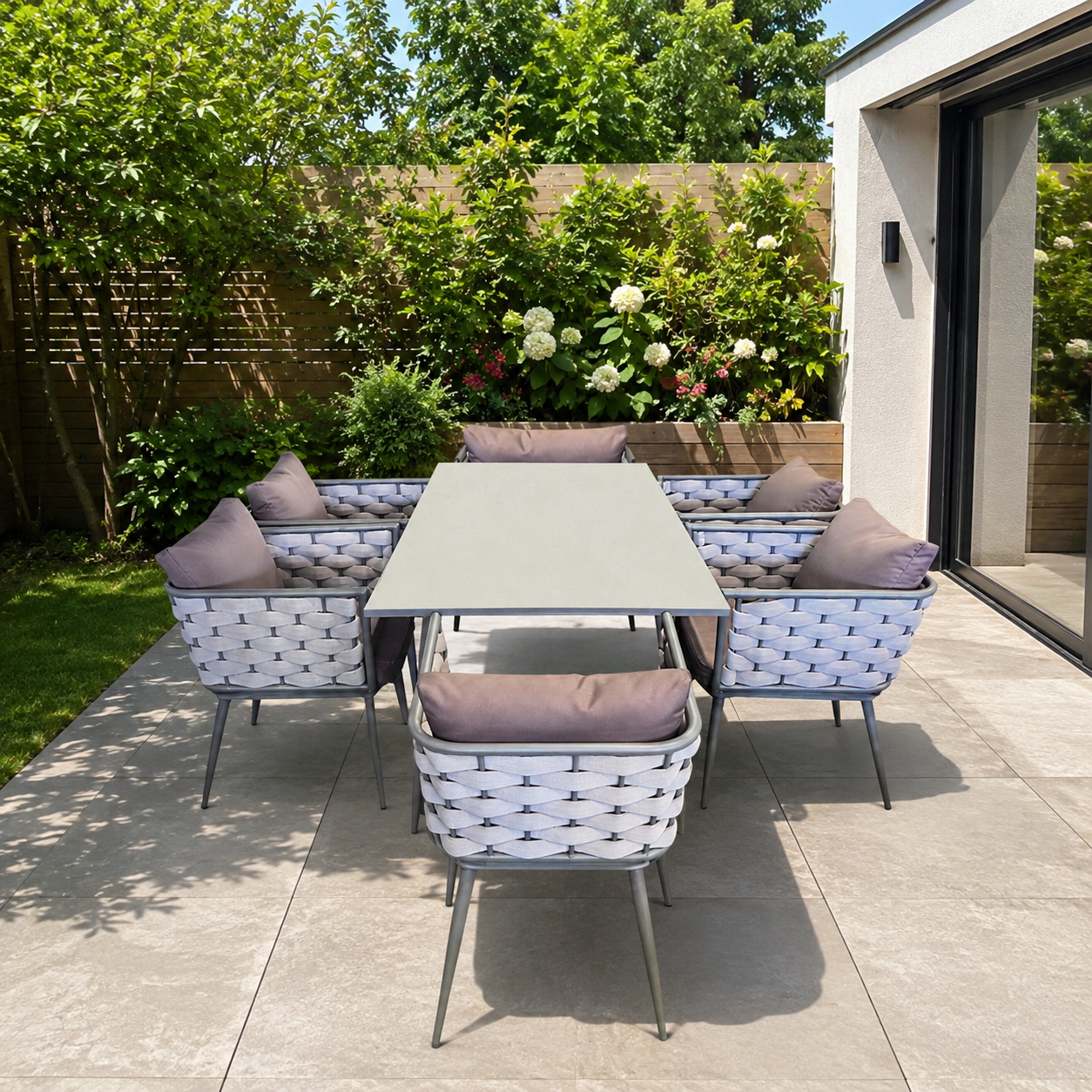 Grey aluminum dining set for 6