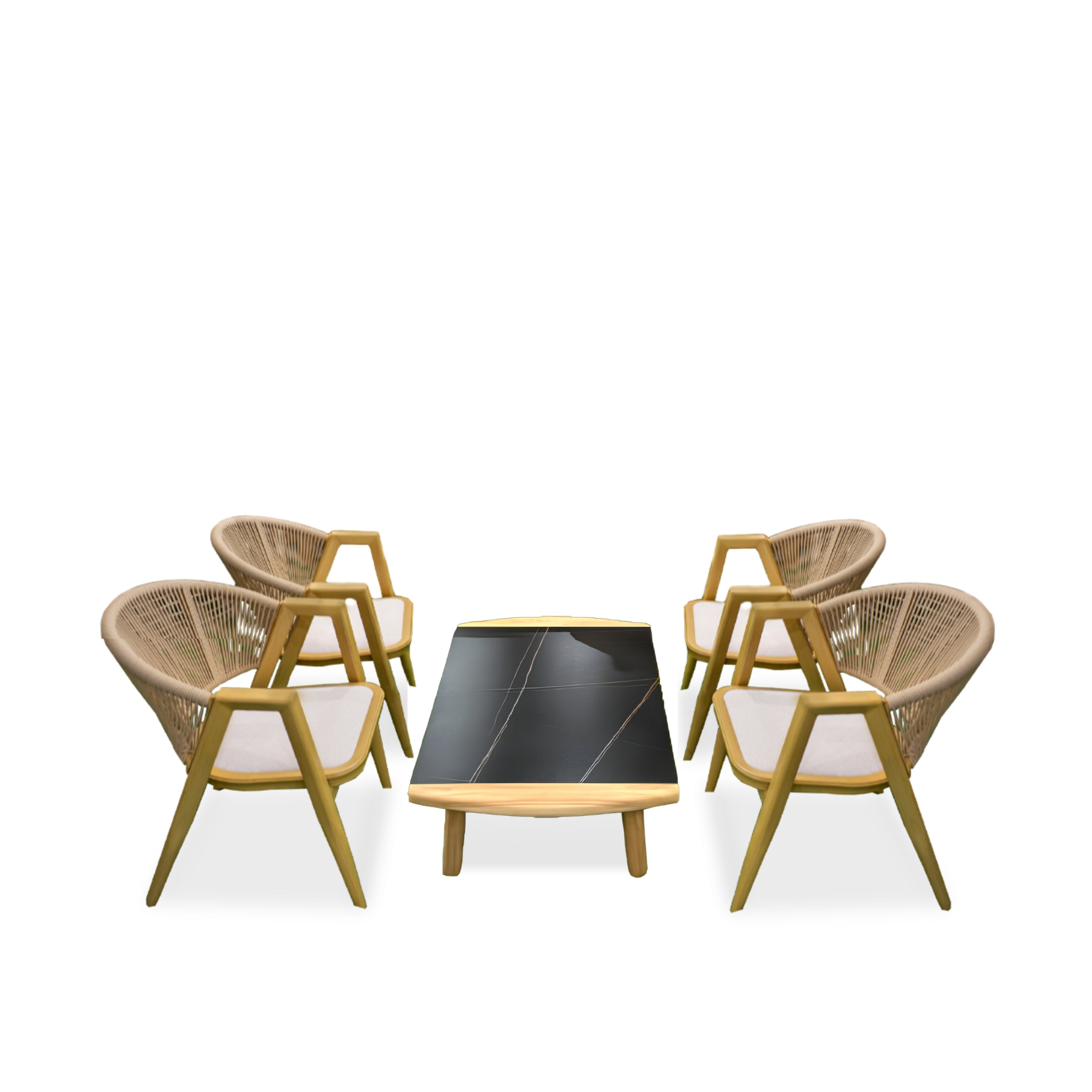 Lounge conversation set for 4 with wood coffee table