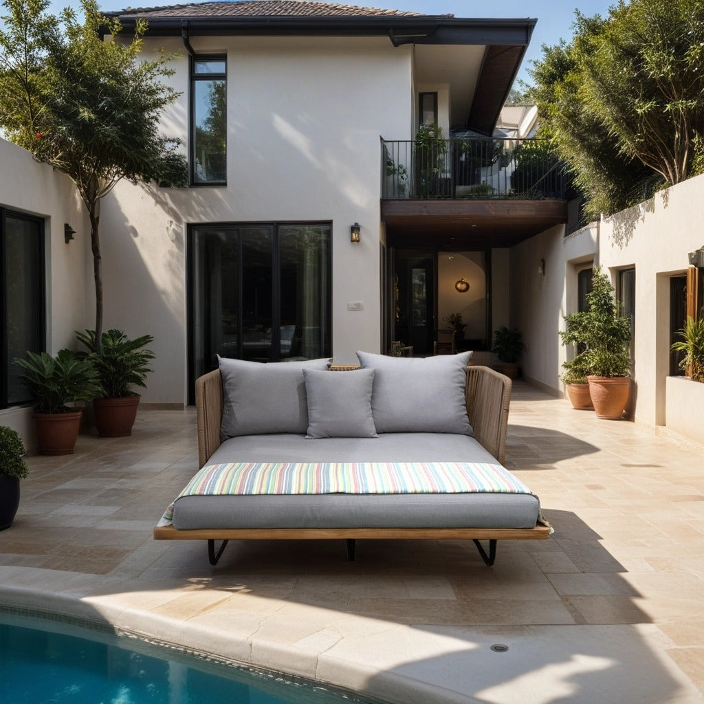 Grey Daybed with Aluminum, Wood, and Rope