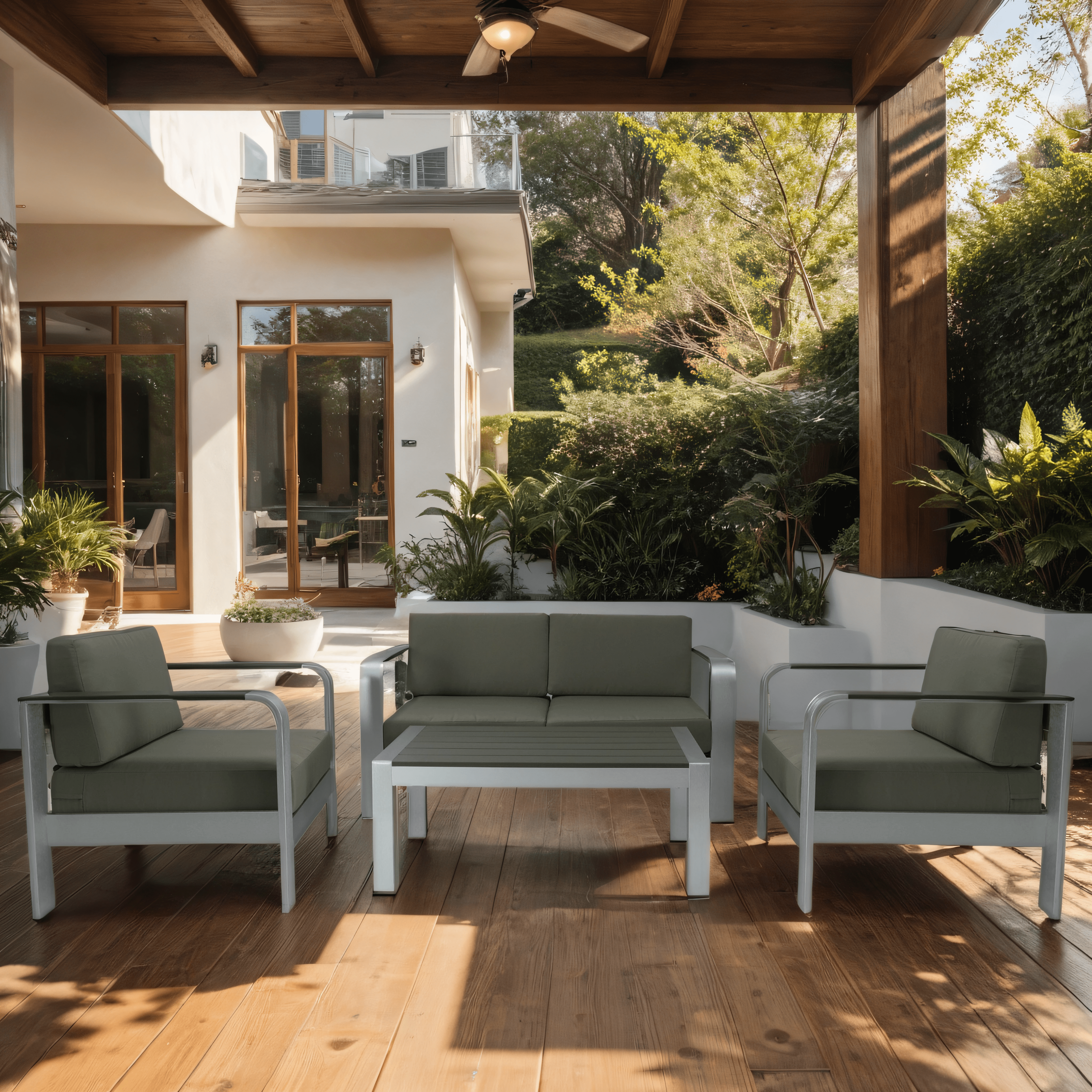 Outdoor Lounge Set with 2 armchairs, 1 sofa and coffee table