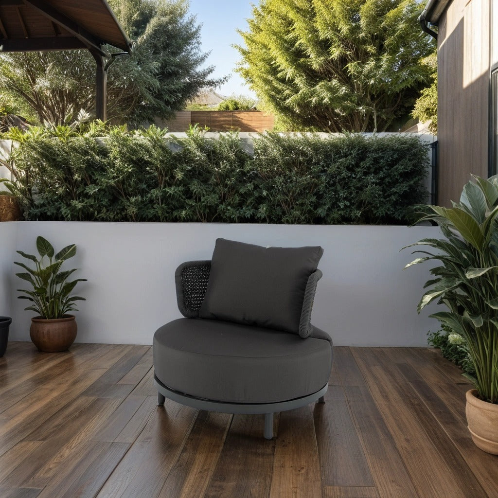 Cozy charcoal black round armchair
