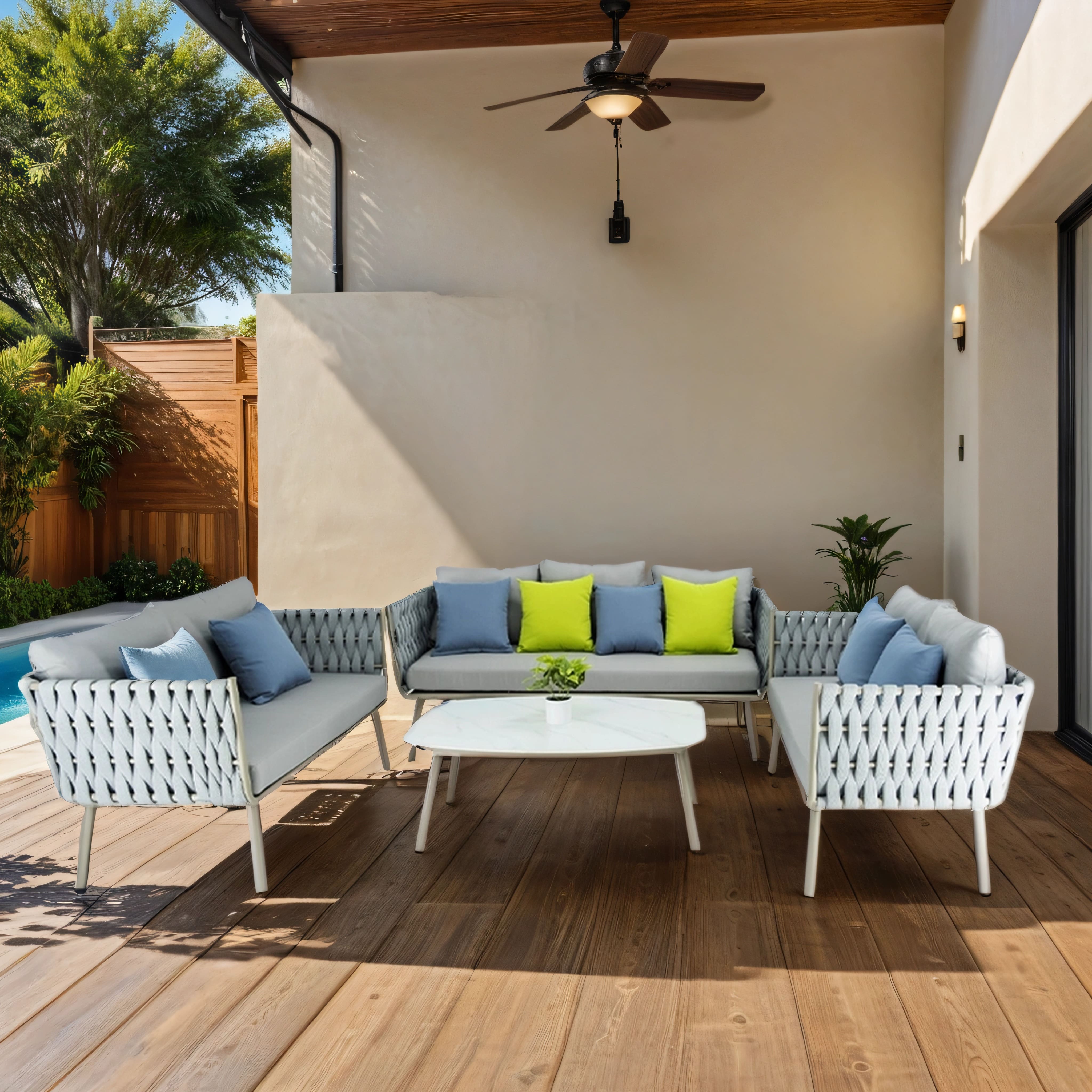Grey Aluminium lounge set with lime cushion