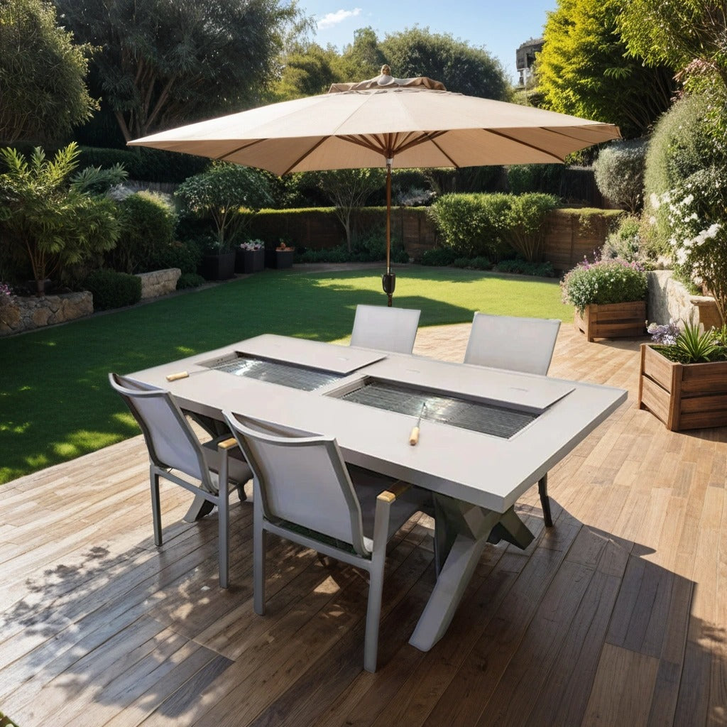 Charcoal BBQ Table crafted in aluminum with 4 chairs