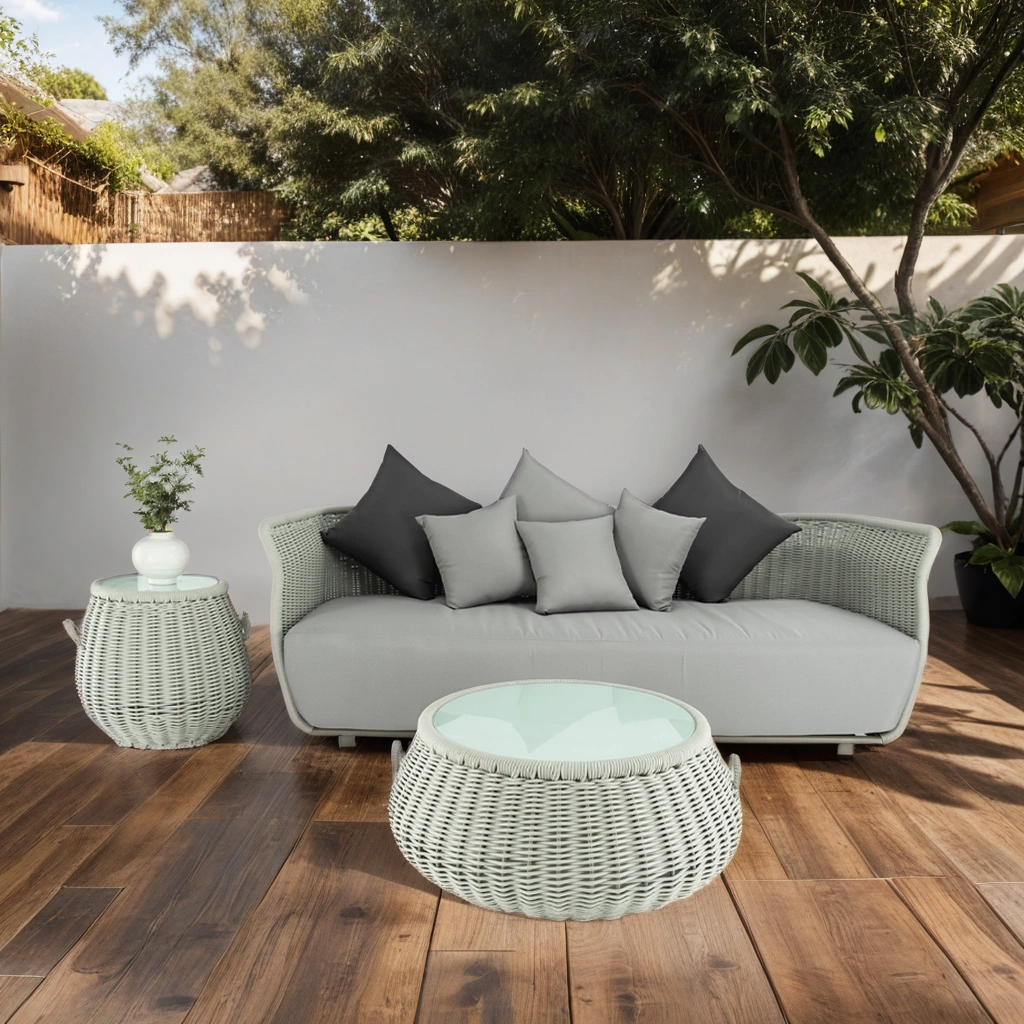 Grey Sofa with Two Tables