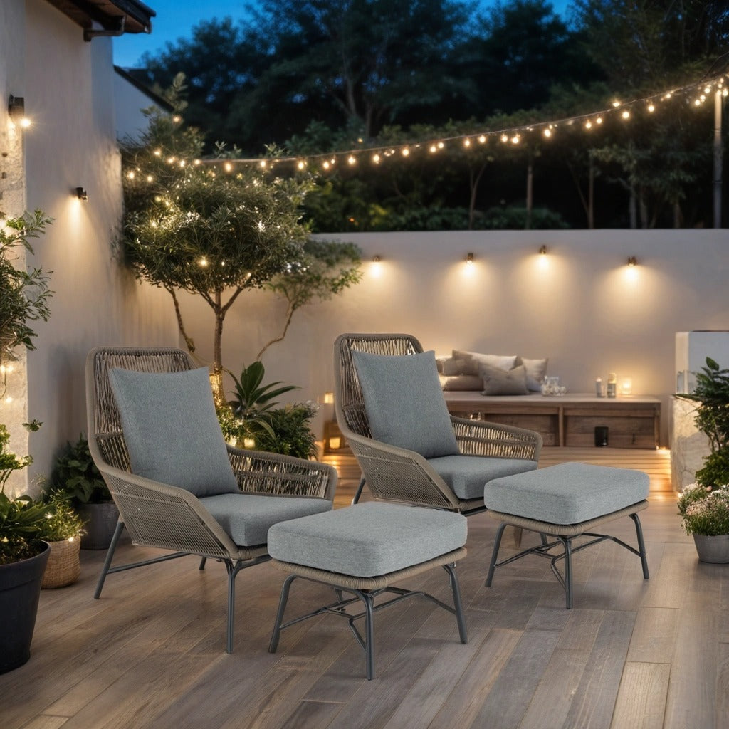 Set of Two Gray Armchairs With Footrests