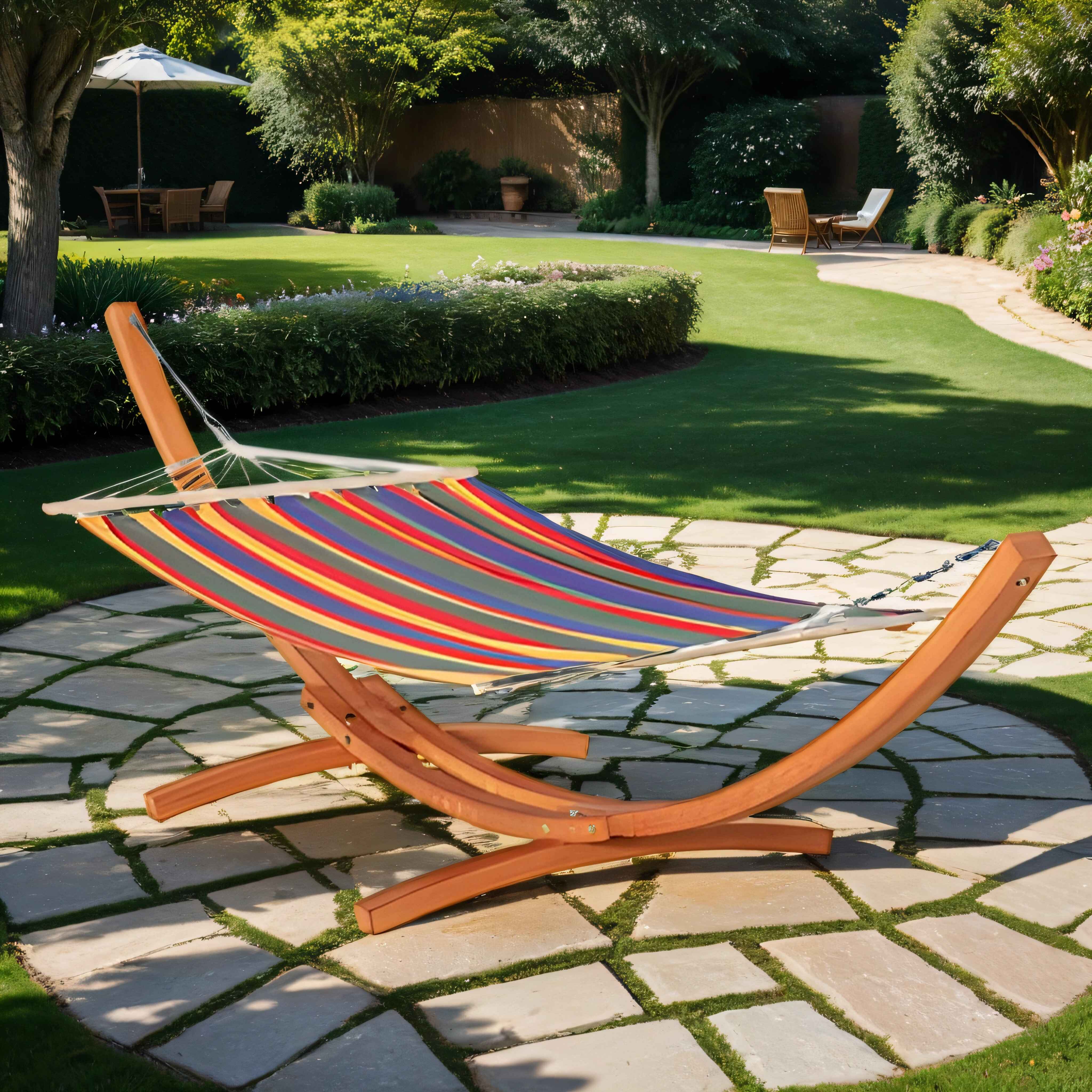 1-Person Hammock with Stand Set for Outside & Inside, Multi-colored Stripes