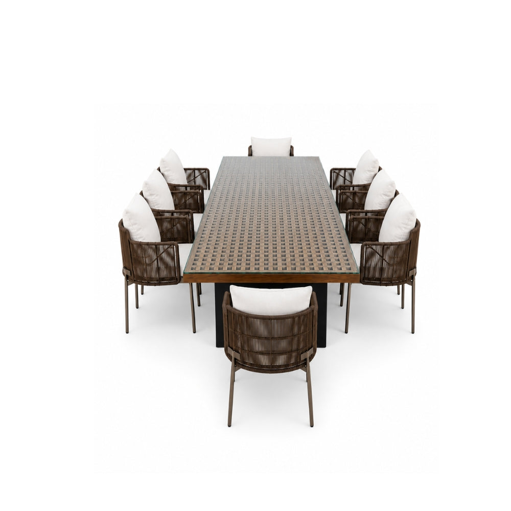 Outdoor Patio Dining Set with Rectangle Teak Table & Rattan Chairs