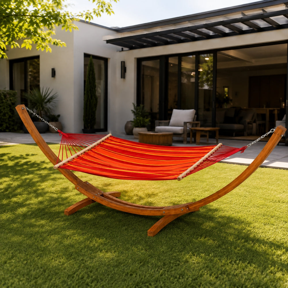 1-Person Hammock with Stand Set for Outside & Inside, Multi-colored Stripes