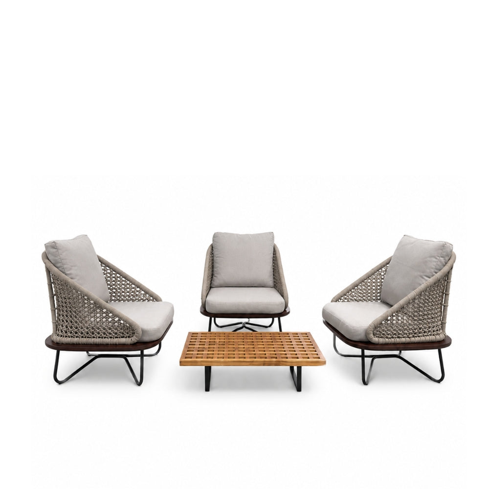 Grey and wood outdoor lounge set, 4 pieces