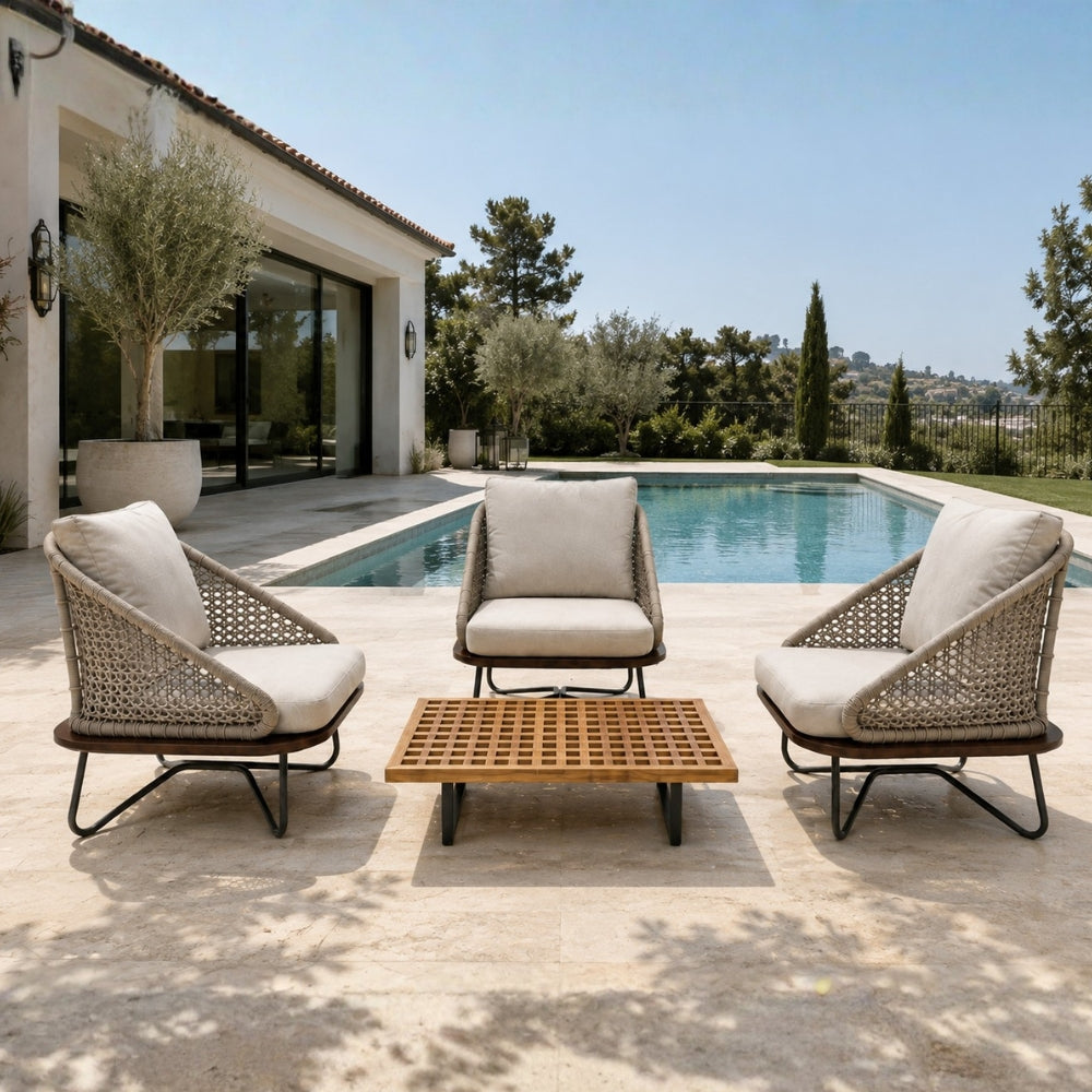 Grey and wood outdoor lounge set, 4 pieces