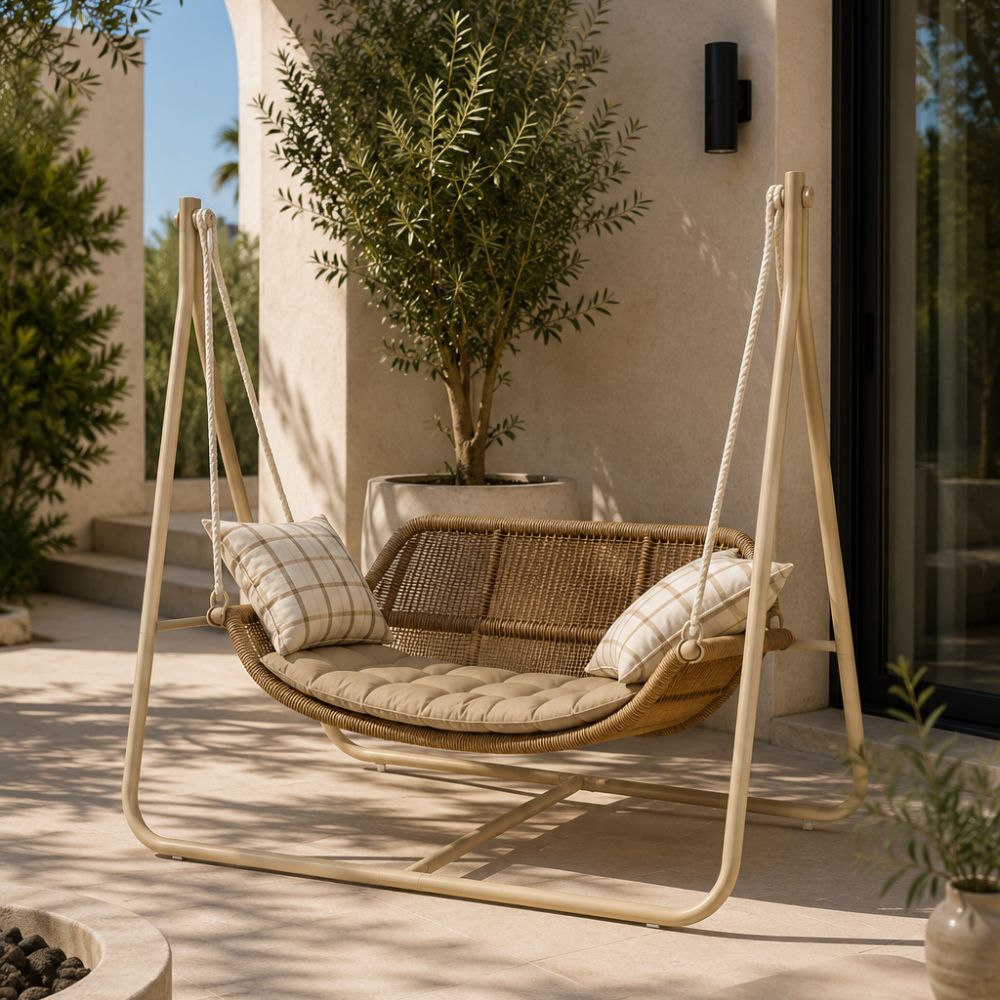 Beige swing with cushions