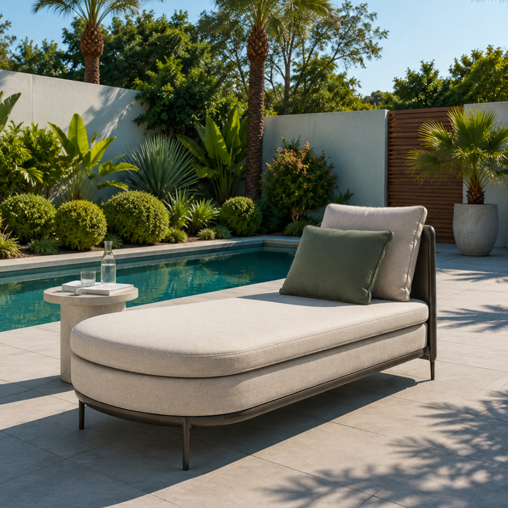 Outdoor Aluminum & Rope Chaise Lounge in Gray & Brown