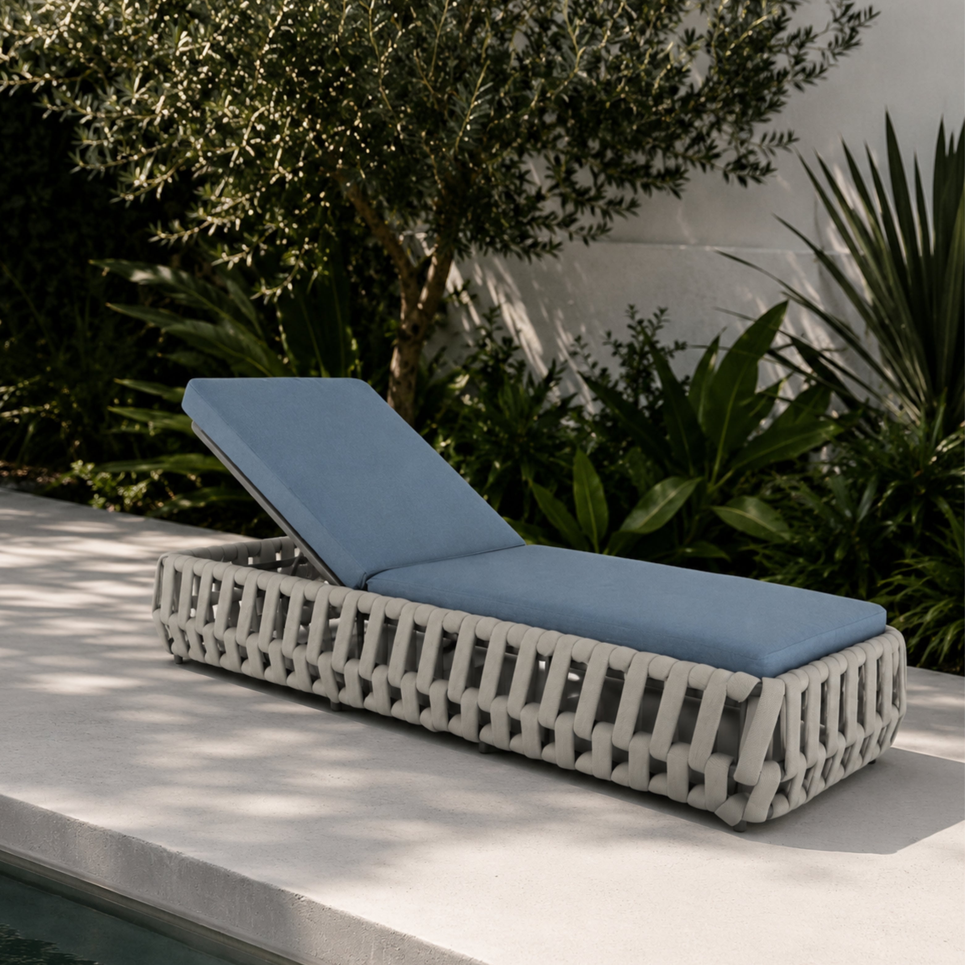 Modern Woven Rope Chaise Lounge Set