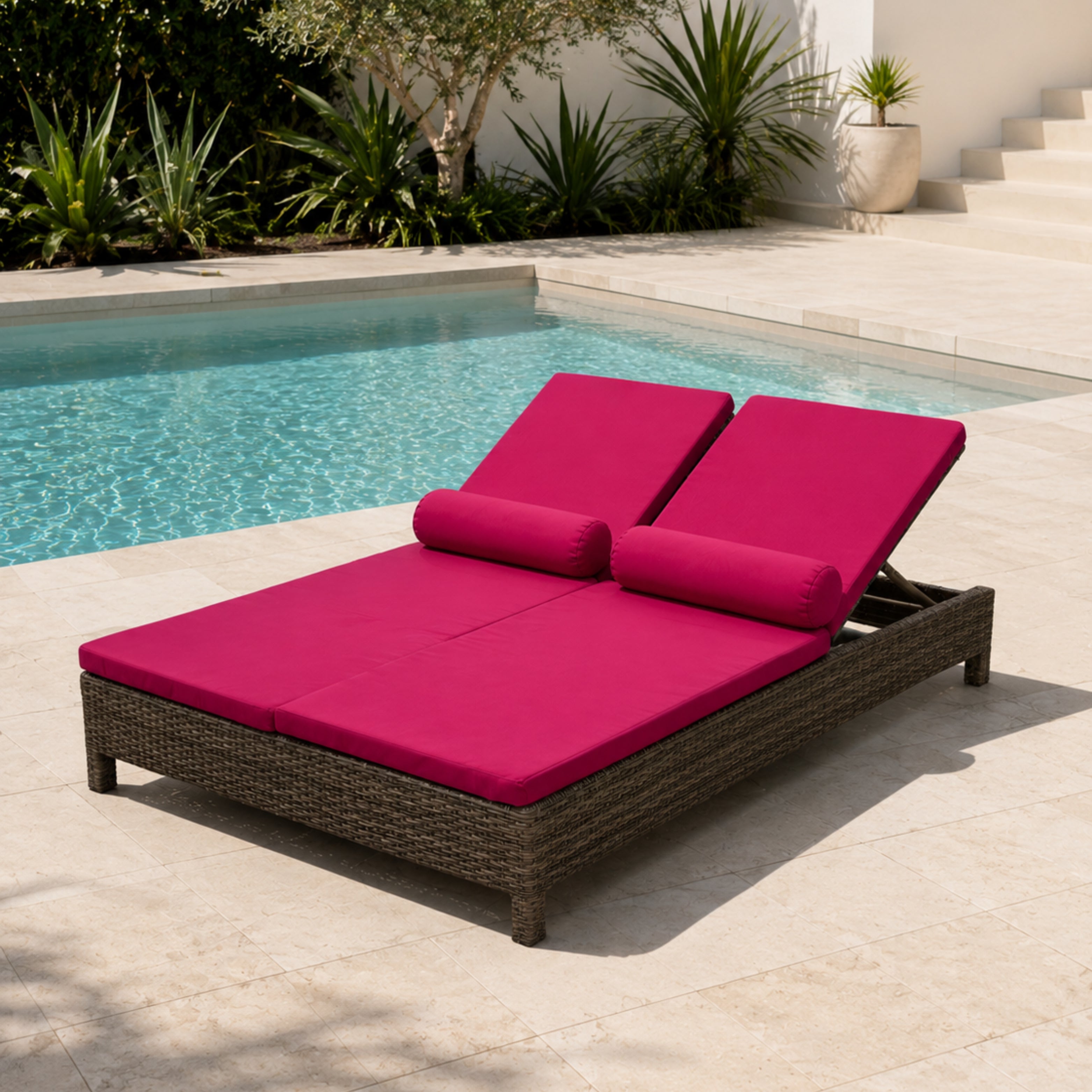 Deep pink double rest sunbed