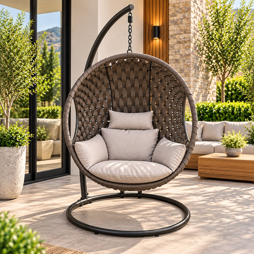 Luxury Woven Egg Hanging Chair with Stand – Outdoor Patio Lounge Chair