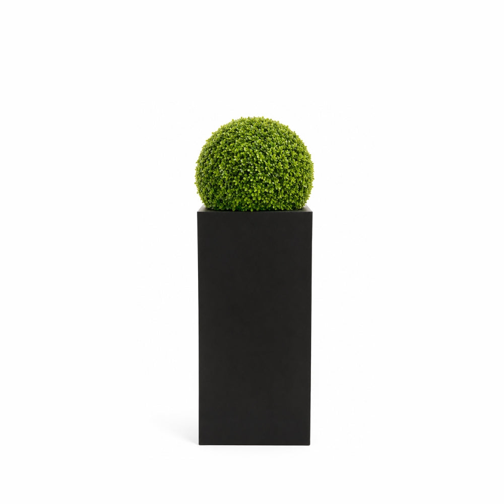 Artificial Aglaia Boxwood Ball in a Medium Black Tin Planter