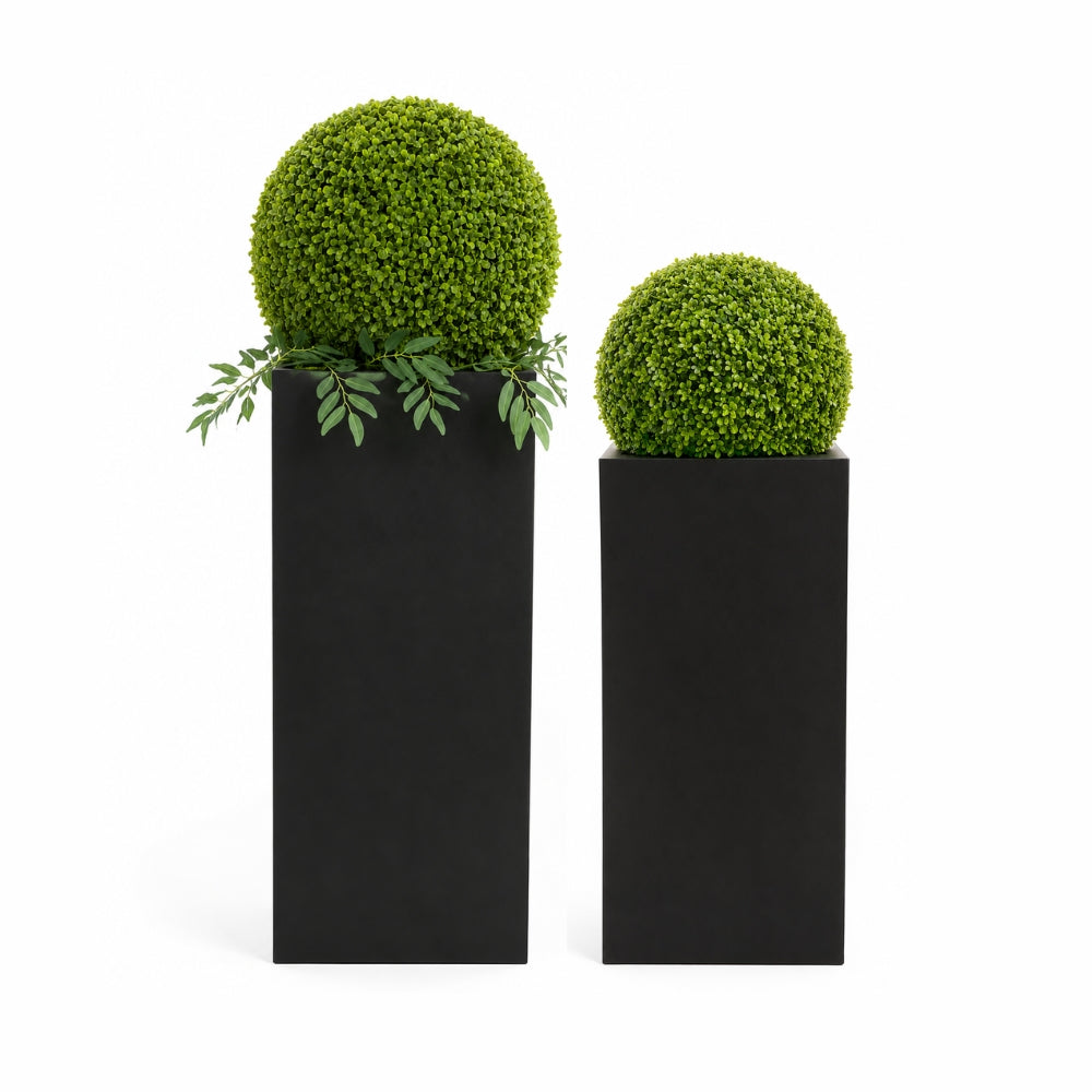 Tall Taper Black Planter with 2PCS Ball Round Artificial Plant Balls for Backyard Balcony Garden Wedding Home Décor