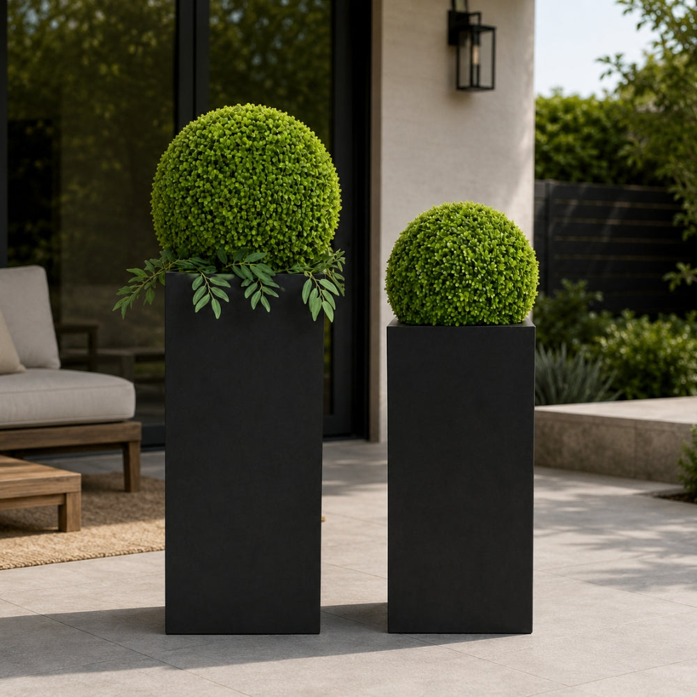Tall Taper Black Planter with 2PCS Ball Round Artificial Plant Balls for Backyard Balcony Garden Wedding Home Décor