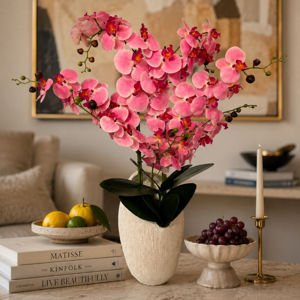 ink Orchid with White Vase Silk Flowers Artificial Plant for Home Decor Kitchen Table Centerpieces