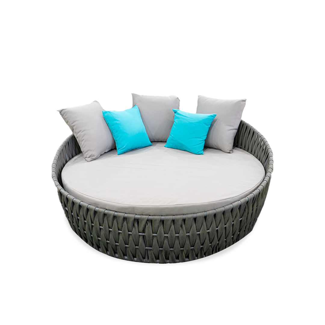 Round Grey Sunbed with Cushions