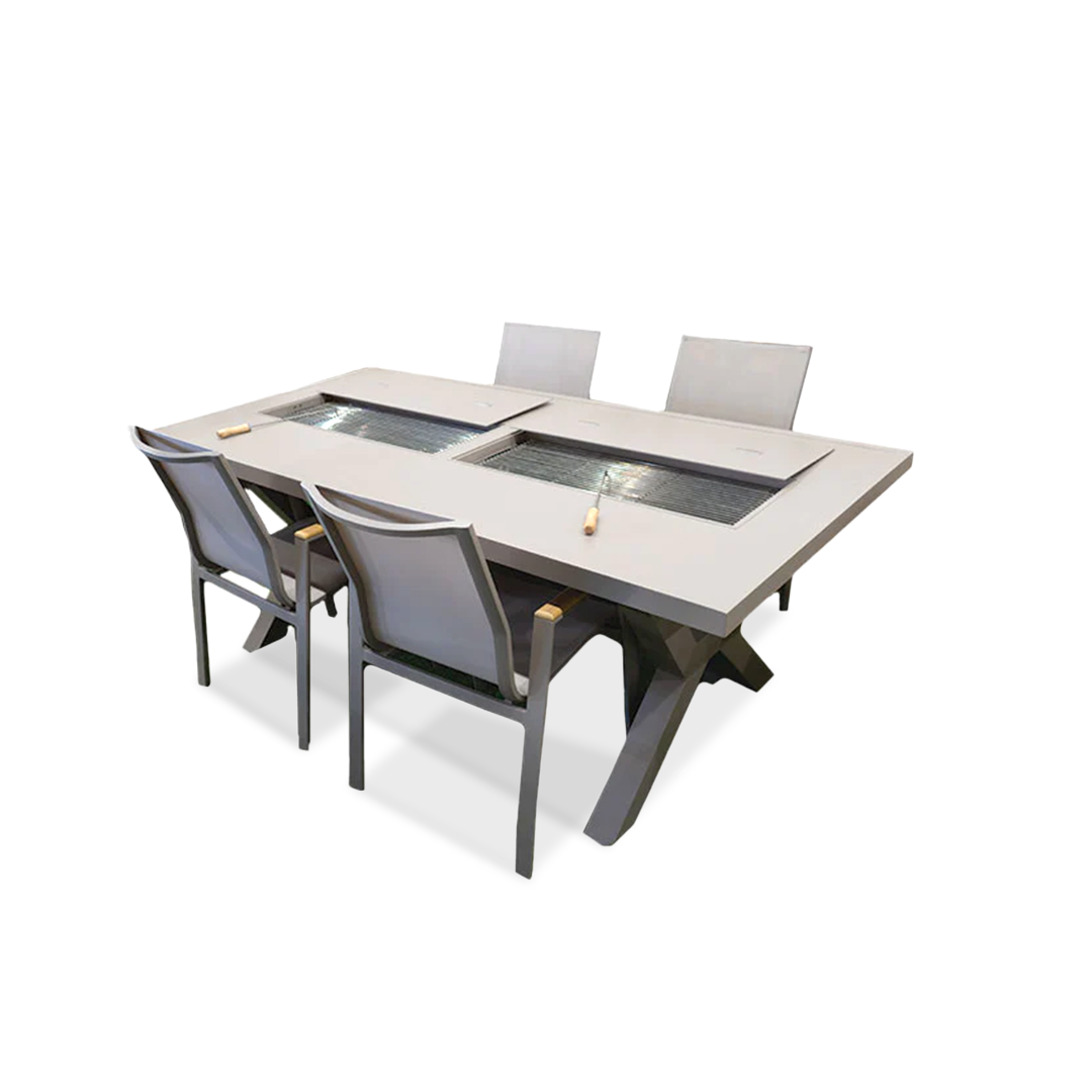 Charcoal BBQ Table crafted in aluminum with 4 chairs