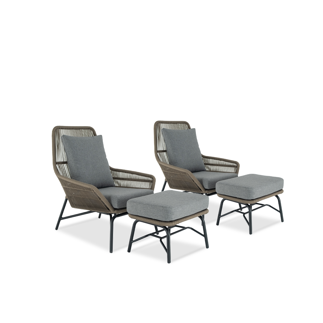 Set of Two Gray Armchairs With Footrests